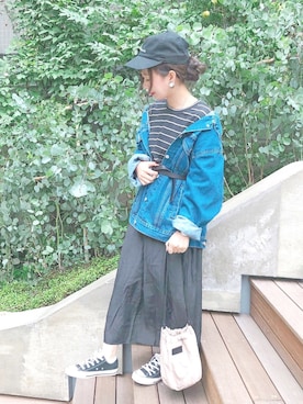 「だぼだぼ」｜「アイテム（デニムジャケット）」を使った、ｈaｒu ◎さん（レディース・153cm）の秋コーディネート