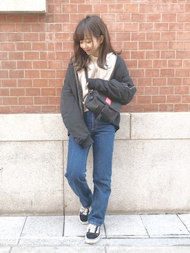 「GRL（グレイル）のアイテム（MA-1）」を使った、ｈaｒu ◎さん（レディース・153cm）の冬コーディネート