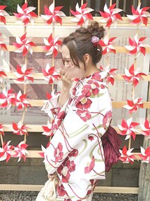 utatane 白地に赤い花柄の浴衣セット utatane｜utatane セパレート 二部式浴衣3点セット レトロ