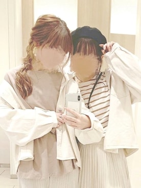 「ボーダートップス」｜「アイテム（ライダースジャケット）」を使った、ｈaｒu ◎さん（レディース・153cm）の冬コーディネート