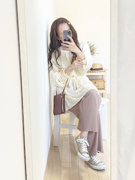「one after another NICE CLAUP（ワンアフターアナザーナイスクラップ）のアイテム（チュニック）」を使った、ｈaｒu ◎さん（レディース・153cm）の春コーディネート