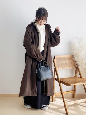「ステッチ」｜「アイテム（ステンカラーコート）」を使った、ｈaｒu ◎さん（レディース・153cm）の冬コーディネート