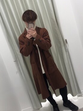 「ZIP FIVE（ジップファイブ）のアイテム（チェスターコート）」を使った、なおやさん（メンズ・164cm）の冬コーディネート