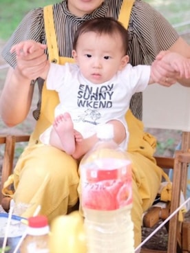 「Q（キュー）のアイテム」を使った、mishu.さん（キッズ・70cm）の夏コーディネート
