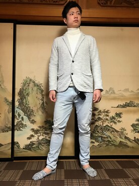 「AZUL（アズール）のアイテム（その他アウター）」を使った、ゆうぱちさん（メンズ・180cm）の春コーディネート