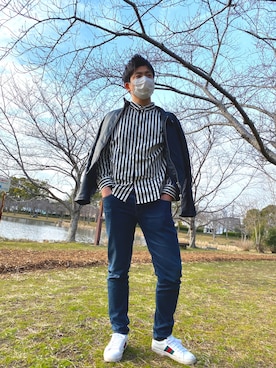 「ZARA MAN」｜「アイテム（ライダースジャケット）」を使った、ゆうぱちさん（メンズ・180cm）の春コーディネート