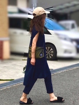 「ロングニット」｜「アイテム（帽子）」を使った、しずさん（レディース・156cm）の夏コーディネート