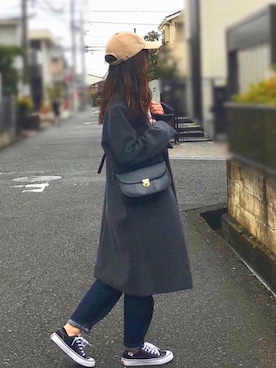 「ウエストイン」｜「アイテム（チェスターコート）」を使った、しずさん（レディース・156cm）の冬コーディネート