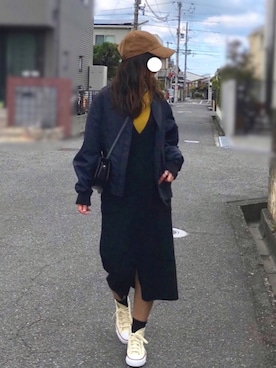 「ハイカット」｜「アイテム（MA-1）」を使った、しずさん（レディース・156cm）の冬コーディネート