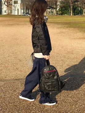 「スヌード」｜「アイテム（ノーカラージャケット）」を使った、しずさん（レディース・156cm）の冬コーディネート