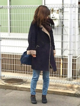 「SLOBE IENA（スローブイエナ）のアイテム（ムートンコート）」を使った、しずさん（レディース・156cm）の冬コーディネート