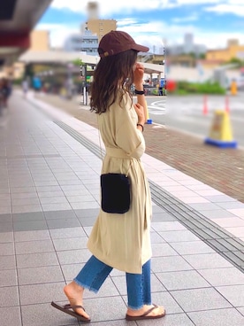 「フリンジデニム」｜「アイテム（ビーチサンダル）」を使った、しずさん（レディース・156cm）の夏コーディネート