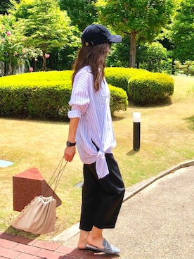 「黒パンツ」｜しずさん（レディース・156cm）の夏コーディネート
