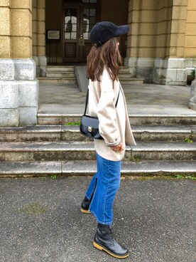 「ADAM ET ROPE'（アダムエロペ）のラウンドクロスボディーバッグ（ショルダーバッグ）」を使った、しずさん（レディース・156cm）の秋コーディネート