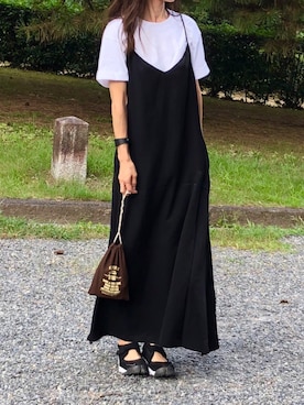 「巾着バッグ」｜「アイテム（ワンピース/ドレス）」を使った、しずさん（レディース・156cm）の夏コーディネート