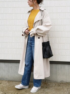 「ハイウエストストレートジーンズ」｜「アイテム（トレンチコート）」を使った、laa.さん（レディース・158cm）の春コーディネート