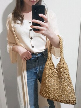 「ハイウエストストレートジーンズ」｜「アイテム（ワンピース/ドレス）」を使った、laa.さん（レディース・153cm）の春コーディネート