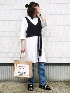 「ハイウエストストレートジーンズ」｜laa.さん（レディース・158cm）の夏コーディネート