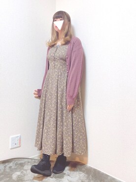 「小花柄ワンピース」｜「アイテム（トップス）」を使った、なべ子さん（レディース・158cm）の春コーディネート