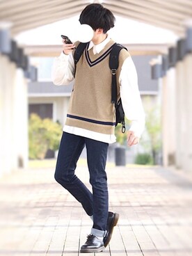 ベストを使った 大学生 のメンズ人気ファッションコーディネート 年齢 25歳 29歳 Wear