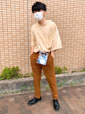 「BASQUE magenta（バスクマゼンタ）の【BASQUE -enthusiastic design-】スーパーオーバーサイズドロップショルダーハーフスリーブBIGカットソー（Tシャツ/カットソー）」を使った、みょちゃさん（メンズ・178cm）の秋コーディネート