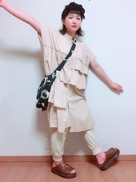 「スリッパ」｜「アイテム（ワンピース/ドレス）」を使った、ミミさん（レディース・153cm）の夏コーディネート