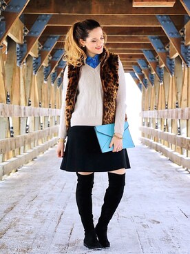 「skirt」｜「アイテム（ダウンベスト）」を使った、Kathleen Harperさん（レディース・157cm）の冬コーディネート