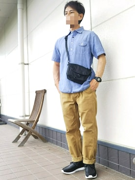 「クラークス」｜「アイテム（アナログ腕時計）」を使った、momentさん（メンズ・164cm）の夏コーディネート