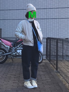 「ehka sopo（エヘカソポ）のアイテム（スタジャン）」を使った、美衣さん（レディース・152cm）の冬コーディネート