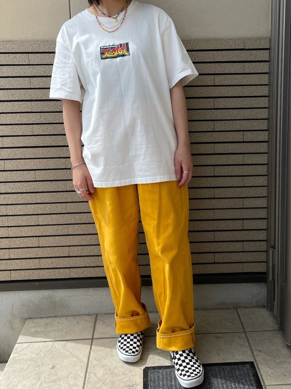 「これが私をアゲる服、xgirl、ストリート、カジュアル、おしゃれさんと繋がりたい、いいね、save、フォローお願いします🤑、ootd、Tシャツ、夏コーデ、テーパードパンツ」｜「H&Mのアイテム（ネックレス、その他）」を使った、吉井紗彩さん（レディース・155cm）の夏コーディネートの1枚目の写真