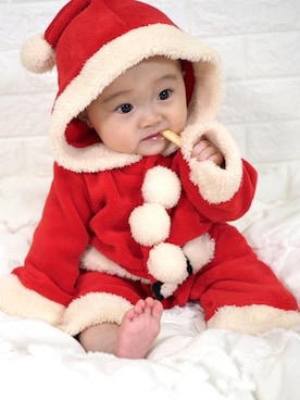 「アイテム（ロンパース、レッド系）」を使った、sayamamさん（キッズ・60cm）の春コーディネート