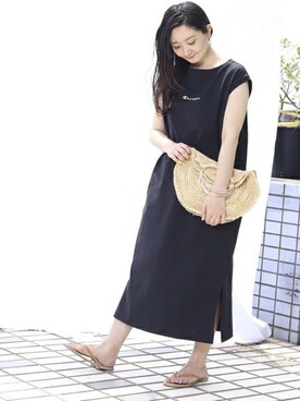 「Champion別注」｜「アイテム（ワンピース/ドレス）」を使った、miiiiiさん（レディース・159cm）の春コーディネート