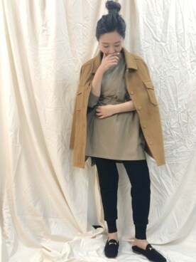 「シャツジャケット」｜「アイテム（スリッポン）」を使った、miiiiiさん（レディース・159cm）の秋コーディネート
