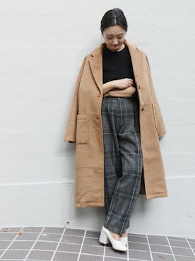 「PUBLUX（パブリュクス）のアイテム（チェスターコート）」を使った、miiiiiさん（レディース・159cm）の秋コーディネート