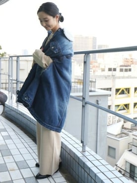 「ボア」｜「アイテム（ポンチョ）」を使った、miiiiiさん（レディース・159cm）の秋コーディネート