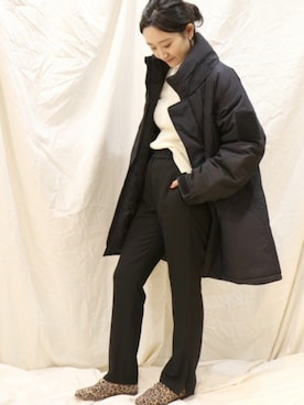 「黒パンツ」｜「アイテム（モッズコート）」を使った、miiiiiさん（レディース・159cm）の冬コーディネート