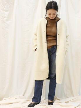 「PUBLUX（パブリュクス）のアイテム（ノーカラージャケット）」を使った、miiiiiさん（レディース・159cm）の冬コーディネート