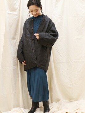 「PUBLUX（パブリュクス）のアイテム（ノーカラージャケット）」を使った、miiiiiさん（レディース・159cm）の冬コーディネート
