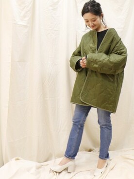 「PUBLUX（パブリュクス）のアイテム（ノーカラージャケット）」を使った、miiiiiさん（レディース・159cm）の冬コーディネート