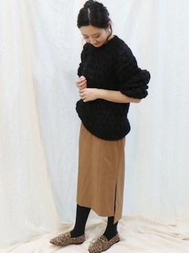「ボリュームニット」｜「アイテム（スリッポン）」を使った、miiiiiさん（レディース・159cm）の冬コーディネート