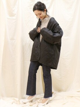 「PUBLUX（パブリュクス）のアイテム（ノーカラージャケット）」を使った、miiiiiさん（レディース・159cm）の冬コーディネート