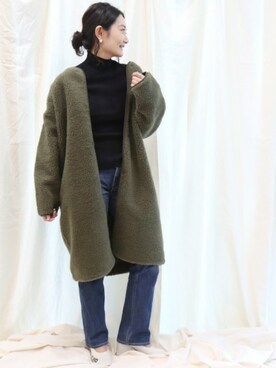 「ラフスタイル」｜「アイテム（ノーカラージャケット）」を使った、miiiiiさん（レディース・159cm）の冬コーディネート