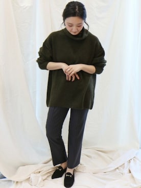 「ゆるニット」｜「アイテム（スリッポン）」を使った、miiiiiさん（レディース・159cm）の冬コーディネート