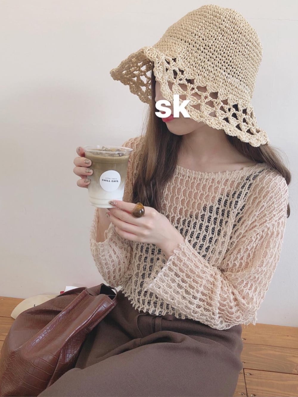 「大人コーデ、淡色コーデ、淡色女子、いいね、save、フォローお願いします🤑、おしゃれさんと繋がりたい、あみあみトップス、lawgy、ワントーンコーデ、ブラウンコーデ、パンツスタイル」｜「lawgyのアイテム（トップス、ベージュ系）」を使った、shoko”さん（レディース・159cm）の夏コーディネートの1枚目の写真