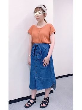 「FIL DE FER（フィルデフェール）のアイテム（スカート）」を使った、エリさん（レディース・155cm）の夏コーディネート