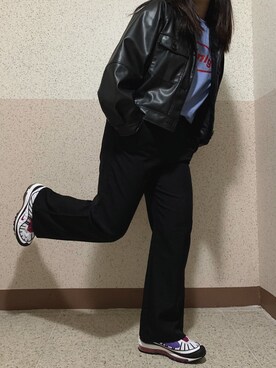「コーディネート」｜「アイテム（ライダースジャケット）」を使った、iammmm🇰🇷さん（レディース・166cm）の春コーディネート