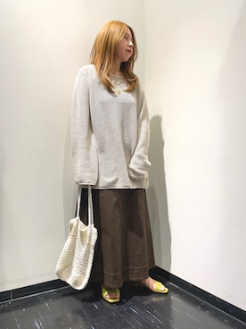 「URBAN RESEARCH（アーバンリサーチ）のメランジネップメッシュニット（ニット/セーター、ホワイト系）」を使った、mayoさん（レディース・156cm）の春コーディネート