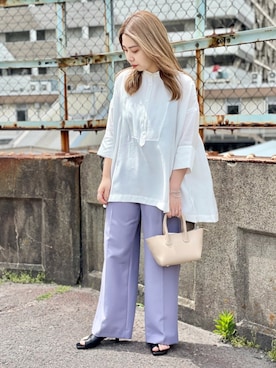 「URBAN RESEARCH（アーバンリサーチ）のフロントデザイン7分袖ドルマンブラウス（シャツ/ブラウス、ホワイト系）」を使った、mayoさん（レディース・156cm）の春コーディネート
