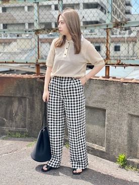 「URBAN RESEARCH（アーバンリサーチ）のポロ衿メッシュニット（ニット/セーター、ホワイト系）」を使った、mayoさん（レディース・156cm）の春コーディネート