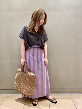 「URBAN RESEARCH（アーバンリサーチ）のエアリーブロード半袖シャツ（シャツ/ブラウス、グレー系）」を使った、mayoさん（レディース・156cm）の春コーディネート